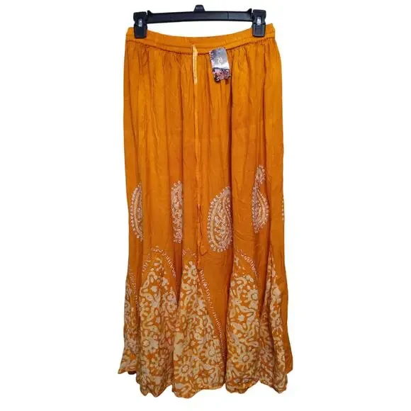 Raj Made in India long skirt sz S Orange embroidered romantic flowy boho flowy - Picture 1 of 10